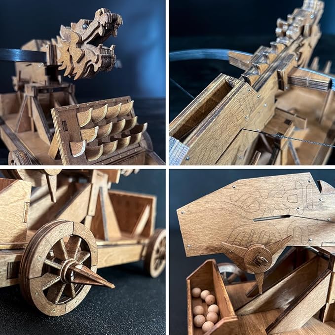 MINI Dragon Ballista Ancient Missile Launcher China Three Kingdoms Chariot Wooden Catapult DIY 3D Puzzles Model Kits STEM Projects Tabletop Toys