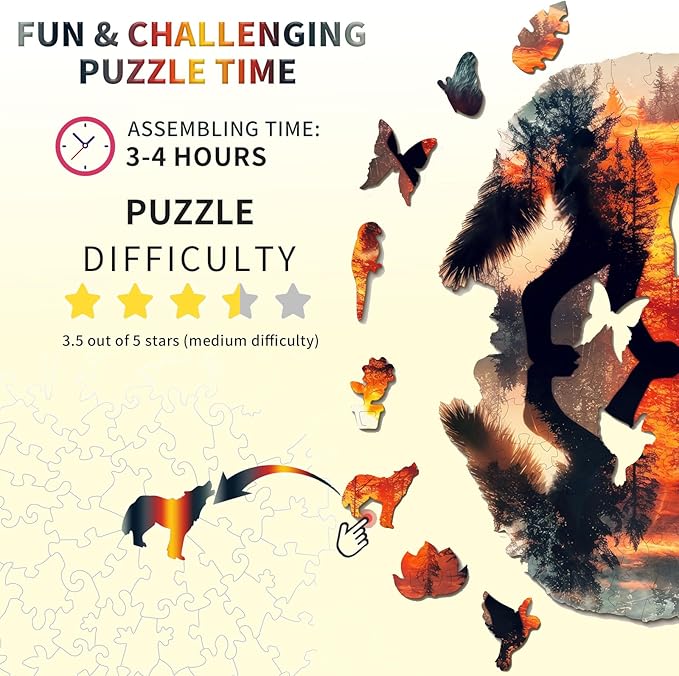 Wooden Puzzles for Adults, 3D Wolf Wooden Jigsaw Puzzles, Unique Shaped Animal Wood Puzzles Adults, Birthday Gift Family Game.(（11.4 * 10.6in 177pcs）