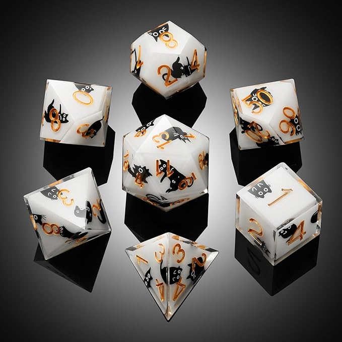 DNDND Cat DND Dice 7-Piece Sharp Edge Polyhedral D&D Dice Set with Gift Case for Dungeons and Dragons D&D 5E Table Game
