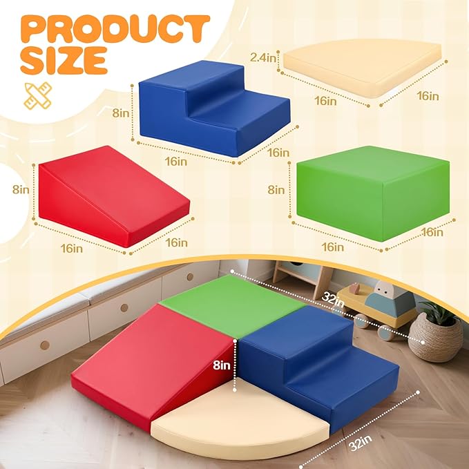 Sumbababy Soft Climbing Blocks for Toddlers: Waterproof PU Leather Play Set - 4 PCS Indoor Climber Toys for Kids - Outdoor Playground Equipment - Ideal Gift for Daycare & Preschool