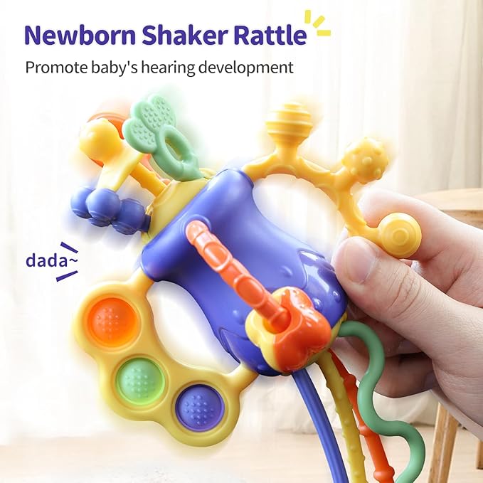 Baby Toys 6 to 12 Months Airplane Travel Essentials| Car Seat Toy-Baby Teether Mittens with Rattle Toys for 1 Year Old Boy Girl Easter Basket Stuffers Toddler Sensory Toys for Kids with Autism