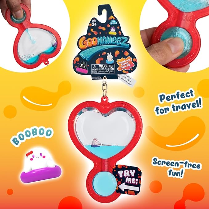 Goonameez, Hand-Held Sensory Toy with Floating Characters, Mesmerizing Water Mix Fidget Toy – Collect All 6 Unique Shapes for Squishy Fun, Perfect Travel Toy! (Booboo)