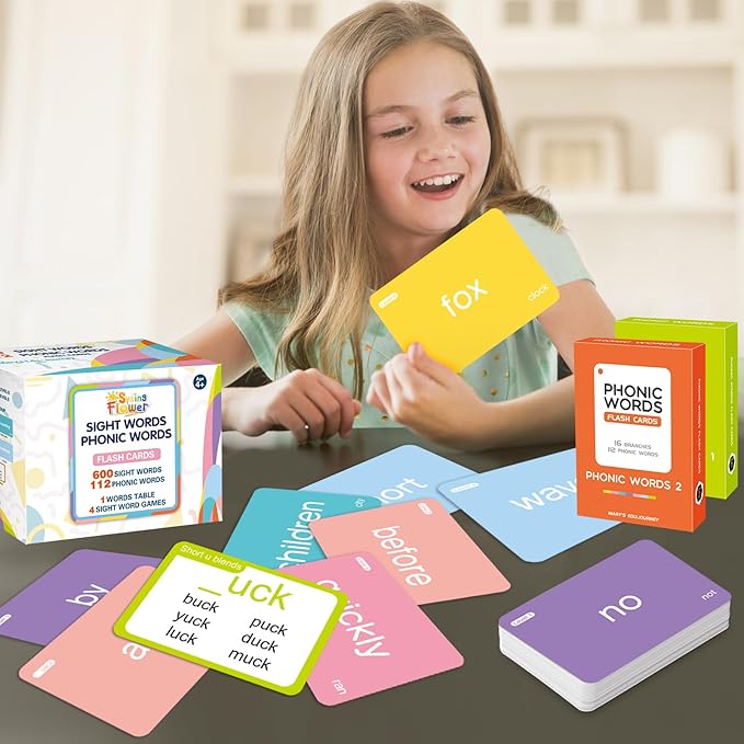 SpringFlower 712 Sight Words Flash Card,600 Dolch & Fry High Frequency Sight Word,112 Phonic Flash Cards for Kindergarten Homeschool Supplies Games for Kids Pre-K, Kindergarten, 1st, 2nd, 3rd Grade