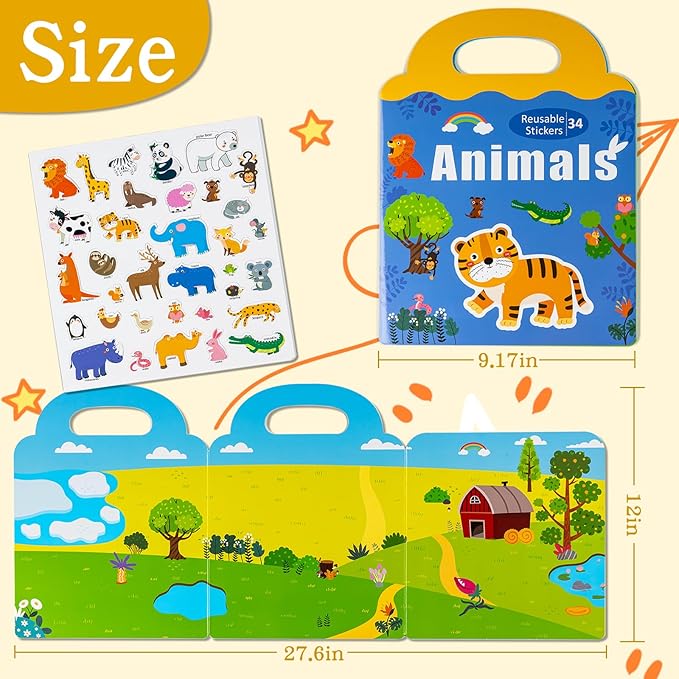 Magnetic Playset Portable Playboard, Cute Farmhouse Animal Reusable Magnets Sticker Books for Toddlers 3-5 Years, 34 PCS Refrigerator Magnets for Kids Girls Boys Perfect Preschool Learning Travel Toy