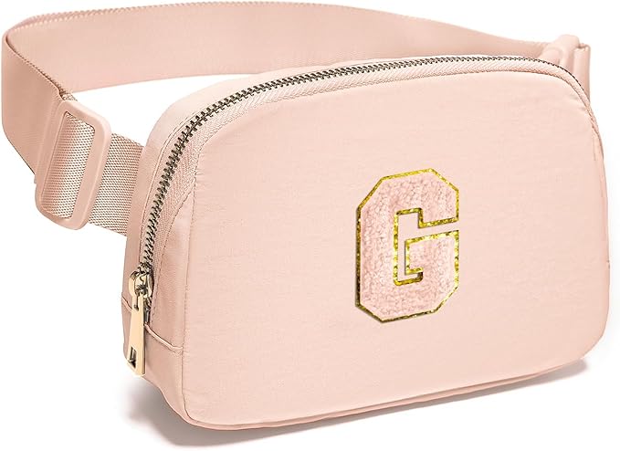 Gitus Gifts for 8 9 10 11 12 Year Old Girls Belt Bag Fanny Pack Crossbody Bags with Initial Letter Patch Cute Stuff Birthday Gifts for Teen Girls Women Personalized Trend Stuff (Coral Pink-G)
