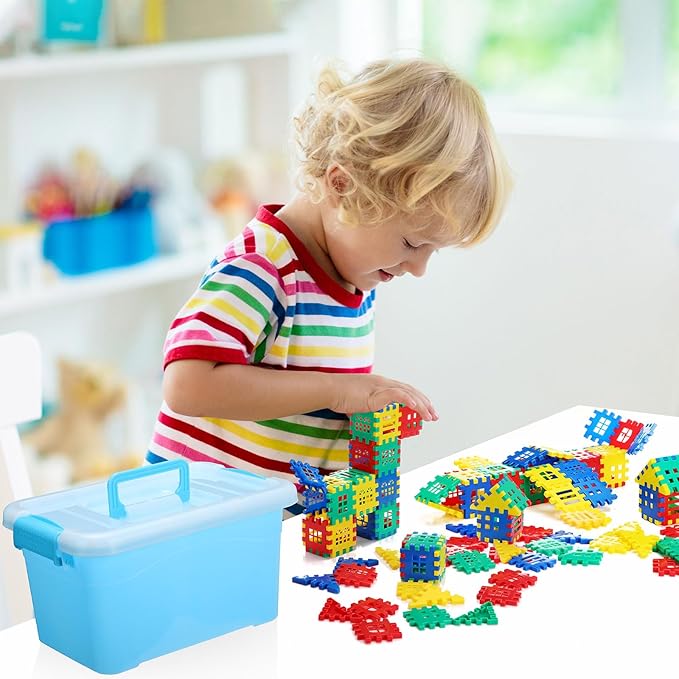 155 Pieces Interlocking Building Blocks for Kids with Storage Box Building Toys Waffle Blocks for Kids Construction Learning Educational Toy Sets