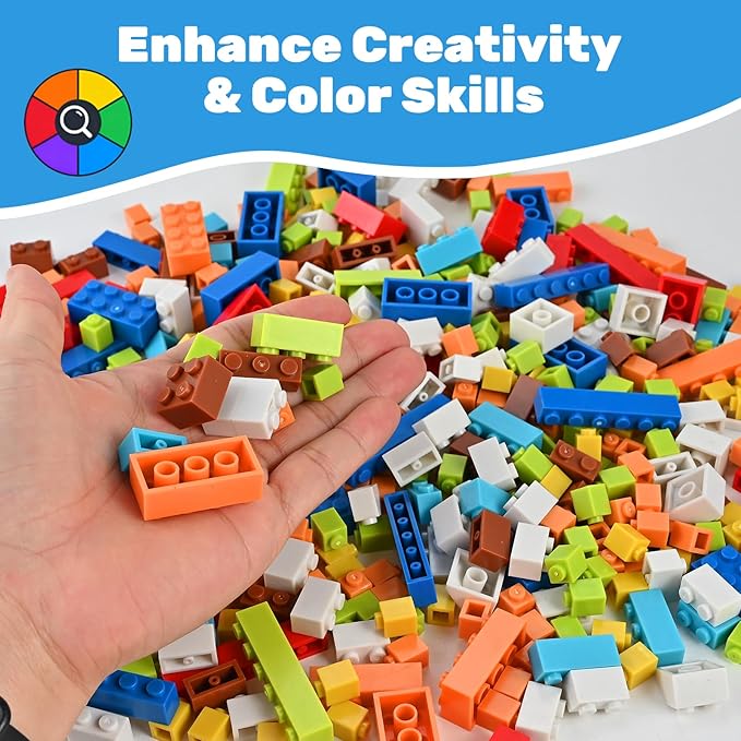 1600 PCS Building Bricks Set, Classic Bulk Building Blocks Compatible with All Major Brands, Includes 3 Baseplates, 53 Wheels Doors Windows Accessories, Creative STEM Construction Toy Gift for Kids