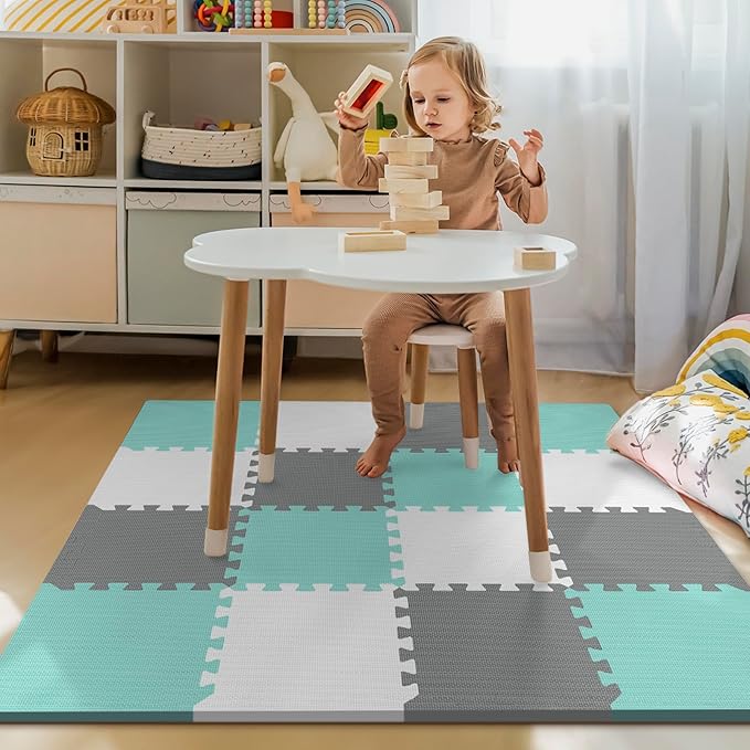 16Pcs Baby Play Mat for Floor, Foam Floor Tiles for Kids with Interlocking, Squares Foam Puzzle Carpet for Playroom, Crawling Rug for Babies 6-12 Months,Toddlers,11.8 * 11.8 * 0.6In Each