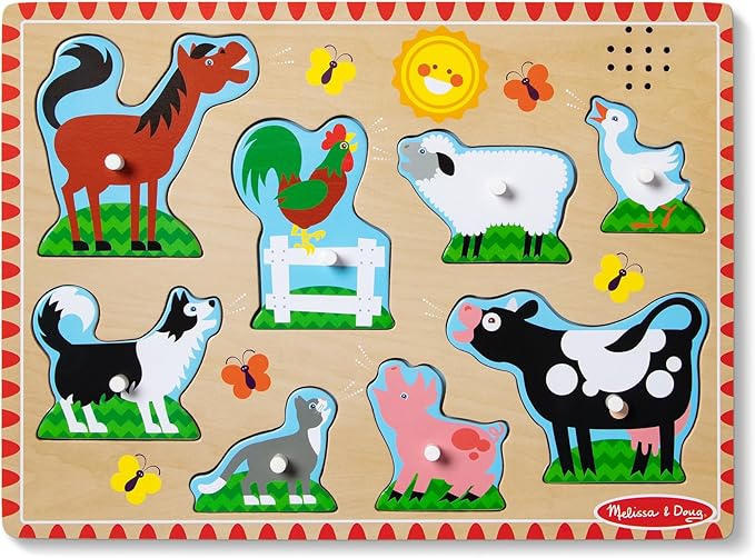 Melissa & Doug Farm Animals Sound Puzzle - Wooden Peg Puzzle with Sound Effects (8 pcs)