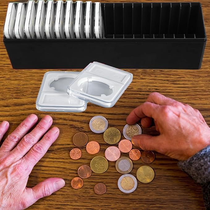 MUDOR 2 Pack Coin Slab Storage Box, Black Plastic Coin Holder Case Compatible with 20 Slab PCCB PCGS, Olny Box