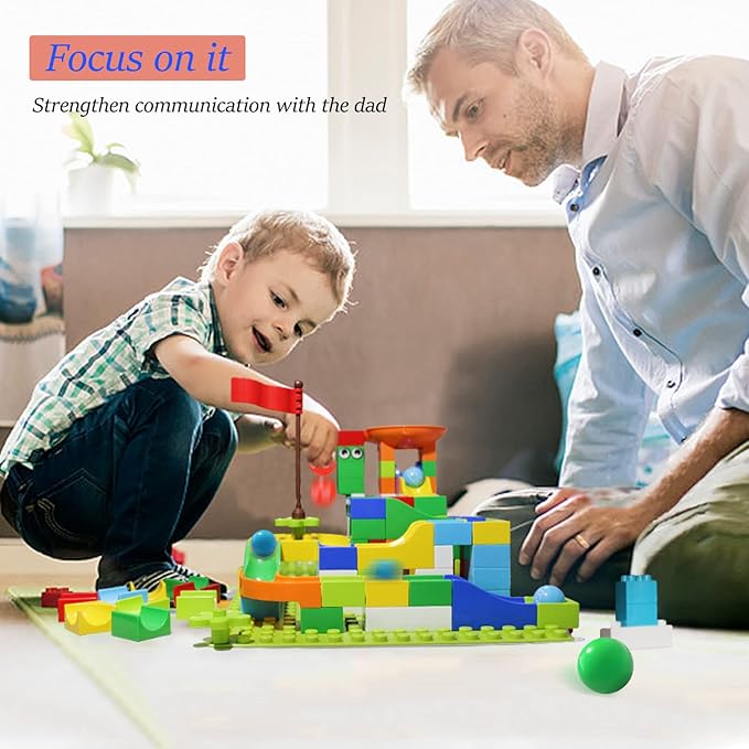 Marble Run Building Blocks, 145 PCS Classic Big Blocks STEM Toy Bricks Set Kids Race Track Compatible with All Major Brands Bulk Bricks Set for Boys Girls Toddler Age 3,4,5,6,7,8+