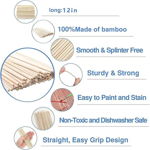 1/2 x 17.5 Inch 10 PCS Dowel Rods Wood Sticks Wooden Dowel Rods - Unfinished Bamboo Sticks - for Crafts and DIYers