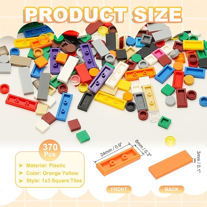 PATIKIL 122 Pcs Flat Blocks Bulk, 1x3 Square Orange Yellow Classic Tiles Smooth Surface Mini Building Blocks Accessories Compatible Bricks Kits for Building Floor Walls Mosaic Pixel Arts