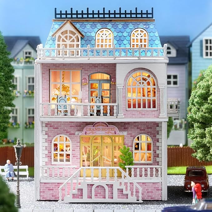 CUTEROOM Wooden Miniature House Kit - DIY Tiny House Making Kit with Furniture, Dollhouse Gift for Women and Girls (Romantic Castle)