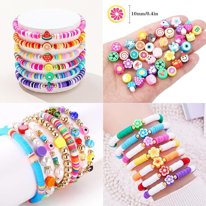 2880pcs Polymer Clay Beads Bracelet Making kit,Cute Fun Beads Sport Ball Fruit Flower Animal Cake Butterfly Heart Beads Charms for Jewelry Necklace Earring Making DIY Accessories for Children Girls