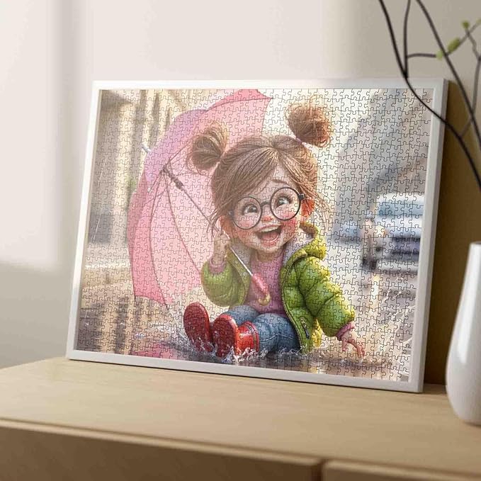 Tucocoo Cute Cartoon Jigsaw Puzzle for Adults 1000 Piece, Girl in Rain with Umbrella, Fun Whimsical Rainy Day Scene Puzzles, Colorful and Challenging Puzzle Gift for Adults, Teens, and Puzzle Lovers
