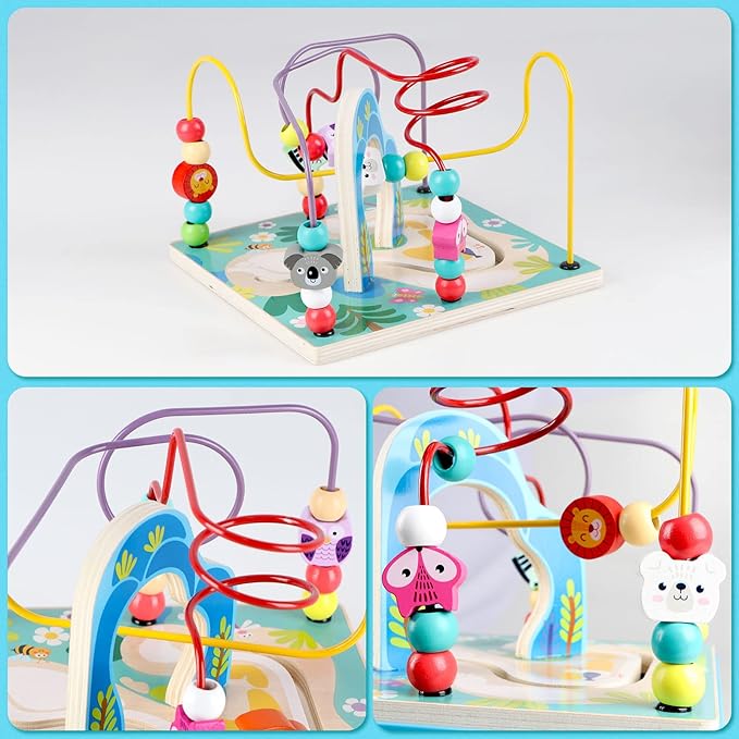 Qilay Wooden Activity Cube for Toddlers, 5 in 1 Multipurpose ABC-123 Abacus Early Educational Montessori Toys, Learning Toys for 3 Year Old | Bead Maze, Great for Boys Girls