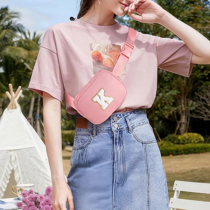 YOOLIFE Friendship Birthday Gifts - Pink Initial Crossbody Bag Belt Bag