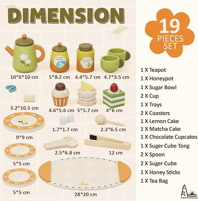 Timber Lulu Tea Sets for Toddlers 3-5, Wooden Play Food Set for Kids, Forest Tea Party Pretend Play for Toddlers 3-5, 4 Year Old Girl Birthday Gifts, Kids Kitchen Accessories