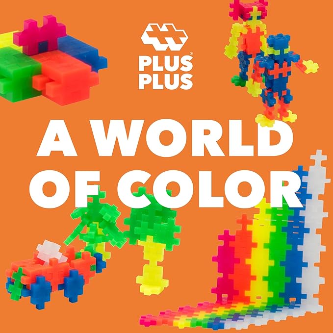 Plus Plus 500 Piece Super Tube, Interlocking Building Block 3D Puzzle Kit, Kids Stem Connecting Toys - Neon Color Mix