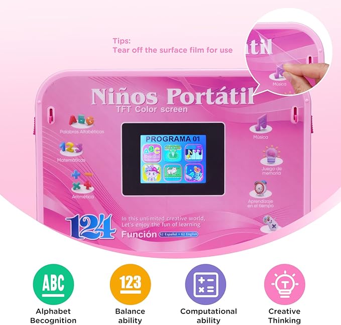 Kids Laptop, Color Screen Bilingual Laptop Spanish/English with 124 Learning Modes, Computer for Kids Ages 5+