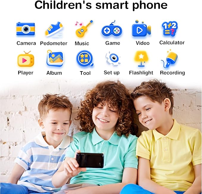PTHTECHUS® Kids Phone Toy for Boys Girls, 3.8 "Touch Screen Toddler Smartphone with Fun Cameras 16 Games MP3 Music Player Audio Recorder Pedometer Torch Alarm Clock Children Phone for Ages 4-14