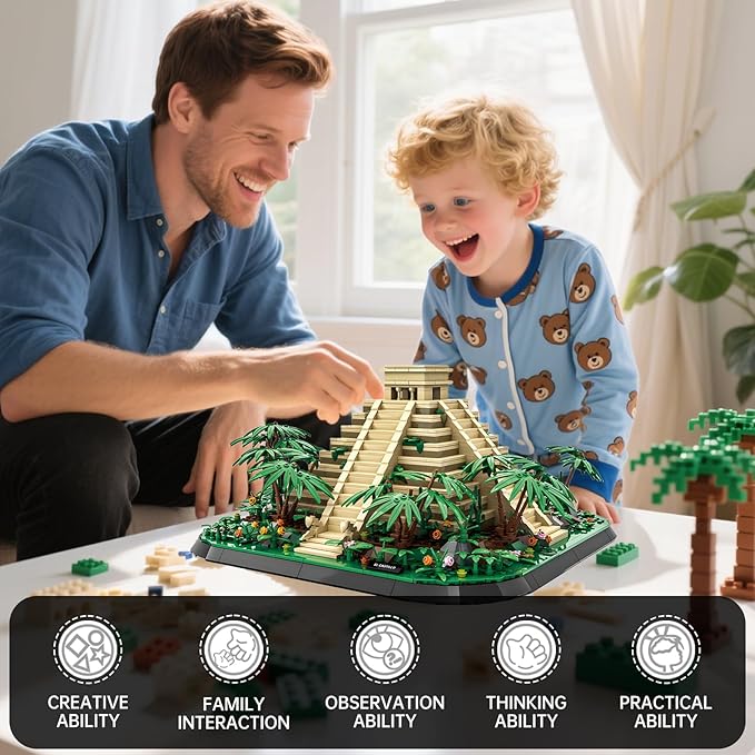 El Castillo Pyramid Building Blocks Sets Mexico Architecture Building Block Toys for Adults and Kids Mayan Pyramid Model Gift for Boys and Girls 1346+PCS