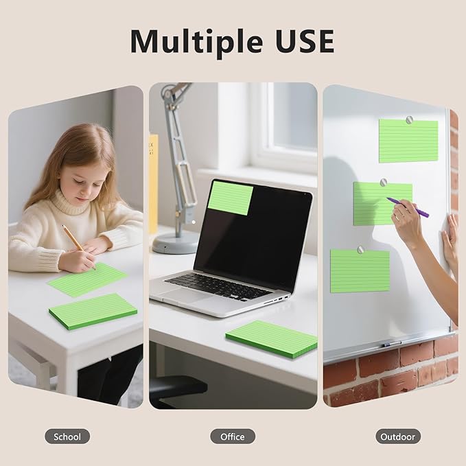600 Count Index Cards 3 x 5 Inch Colored Lined Flash Cards Ideal for Studying and To-do-List, Portable Note Cards Taking for Students and Teachers, Flash Card Styled for Home, Office or School Use