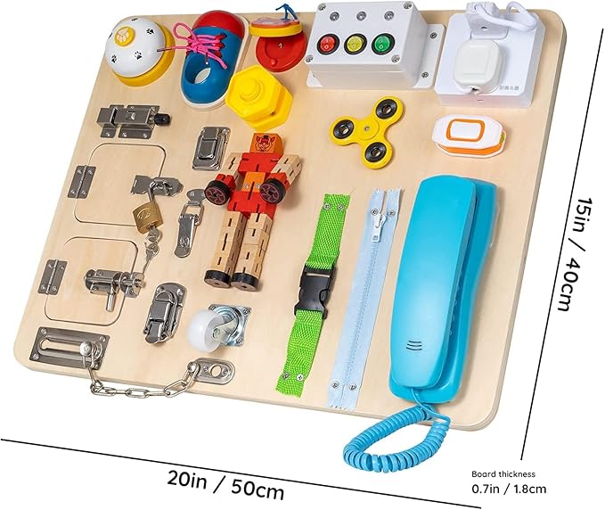 Montessori Large Busy Board for Toddlers 3 Years Old - 20 in 1 Wooden Sensory Educational Toys -Fidget Toys for Autistic Children-Preschool Learning Activities Fine Motor Skills