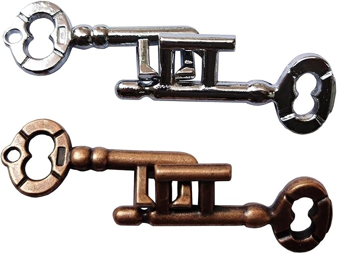 Brain Teaser 3D Unlock Interlocking Metal Hole Lock Puzzle - Adult Educational IQ Toy (Gold Silver Key)