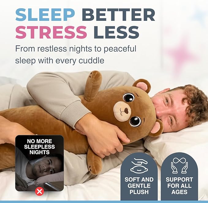 Bear Plush Body Pillow for Kids | Long Stuffed Animal Cuddle Pillow | Soft Hugging Toy | Plushie Gift for Girls & Boys | Long Plush Body Pillow for Sleep & Comfort | Large, 47 Inches
