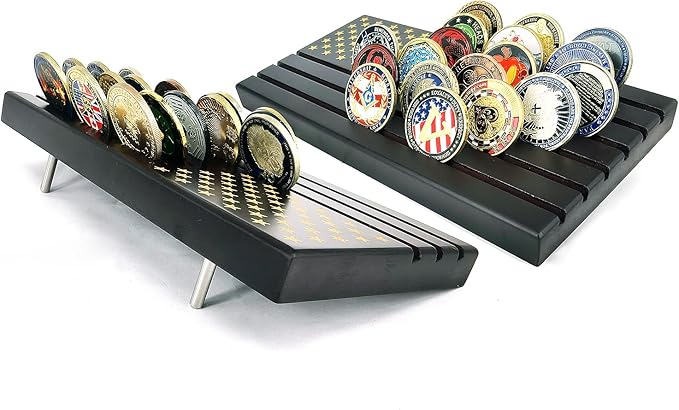 Aomcisi 6 Rows Coin Holder, Challenge Coin Display Stand Military Coin Holder Holds 36-40 Coins