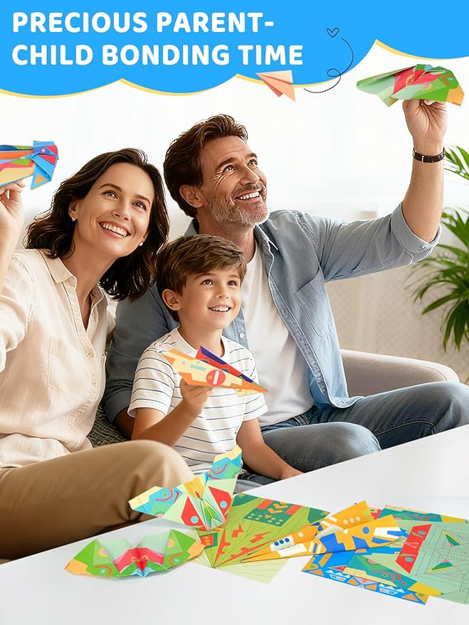 Zuplo Paper Airplane Kit, Paper Planes Book with 25 Classic Designs, 25 Sheets of Colored Origami Kit for Kids Ages 8-12, Airplane Gifts for Boys and Girls, Activity Books for Kids