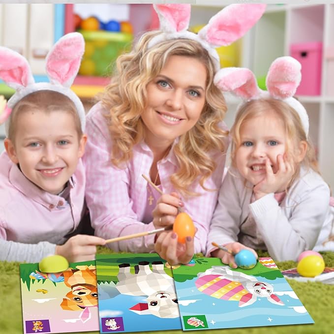2PCS Easter Day Crafts for Kids Ages 4-8 Sticker Paint Books Gift Party Create 20 Pictures（Sticker Sheets are Separate）