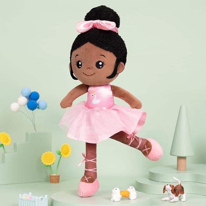 OUOZZZ 13" Soft Baby Doll for Girls&Boys - First Baby Doll African American Rag Doll Sleeping Cuddle Buddy Doll Plush Ballerina Toy for Kids
