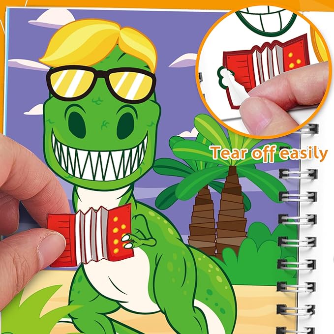 Make-a-Face Stickers Coloring Books 3-Pack,Unicorn,Dinosaur,Mermaid On The Go Travel Trip Must Have Toys Activity Pad Airplane Activities for Toddlers Kids Ages 4-8