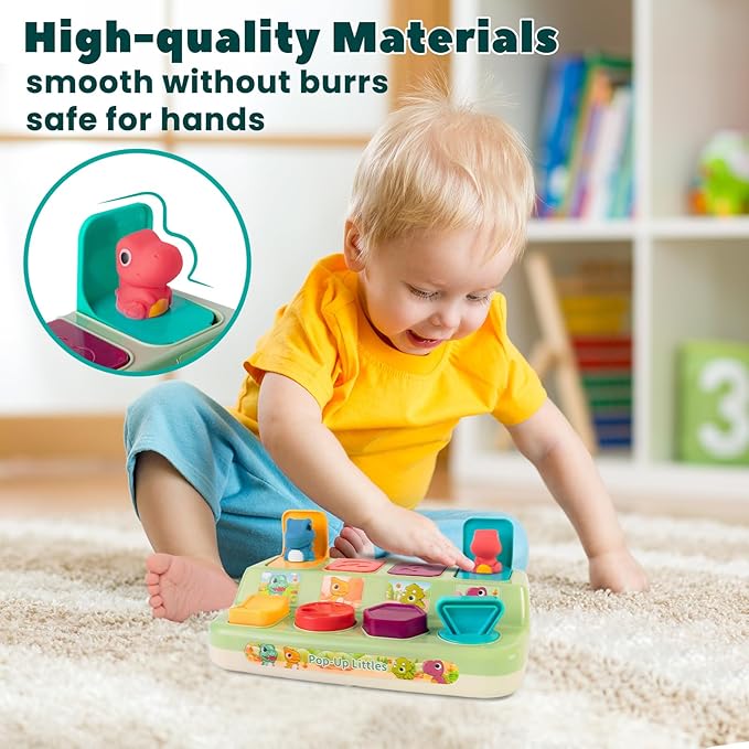 Cause & Effect Pop Up Dinosaur Montessori Sensory Toy for Toddlers 1-3, Early Learning Toys for 6-12 Months, Boy & Girl Birthday Gifts