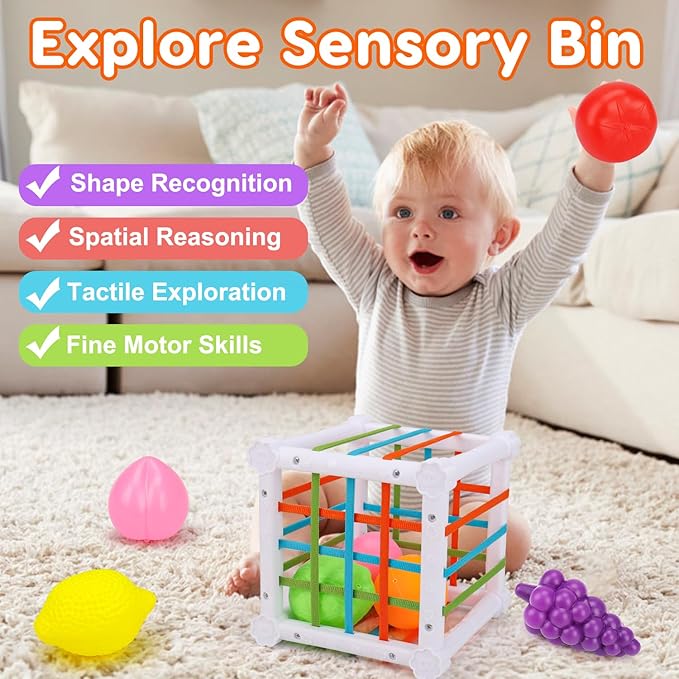 Montessori Baby Toys 6-12-18 Months, Infant Pull String Stacking Cups Shape Sorter Blocks Toy 6 7 8 9 10 11 12 M+ Sensory Development Learning Toy 6-9 9-12 Months Birthday Gift for 1 Year Old Boy Girl