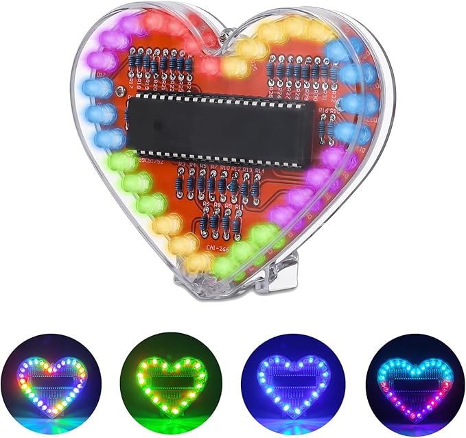 Soldering Practice Kit, ICSTATION Heart Shaped LED Light Soldering Project RGB LED DIY Electronic Kit for Beginners Diyers Student STEM Education and Father's Day Present