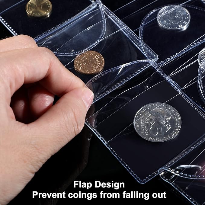 Mimorou 100 Pcs Single Pocket Coin Flips 2 x 2 Inch Individual Clear Cuttable Plastic Sleeves Holders Small Coin Sleeves Collecting Supplies for Coins Jewelry Small Items Collection Storage