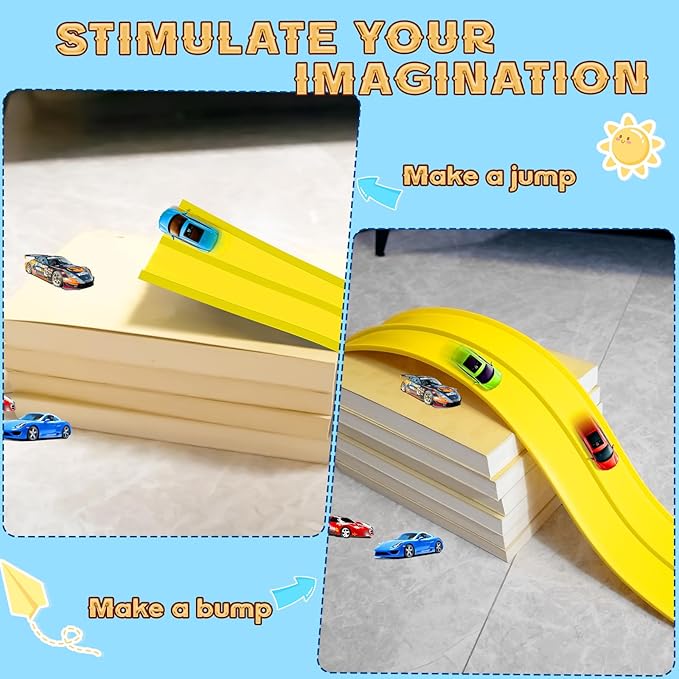 Flex Track 15 Ft Starter Set, Flexible Race Car Ramp Track for Ages 3 & Up with Suction Cups Compatible with Diecast 1/64th Cars