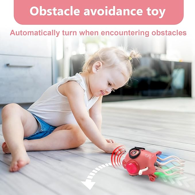 Magic Dancing Octopus Toy with Music and LED Lights, Rechargeable Electric Crawling Jellyfish for Kids Age 3+, Smart Obstacle Avoidance Musical Toy, Birthday Gift for Boys and Girls (Pink)