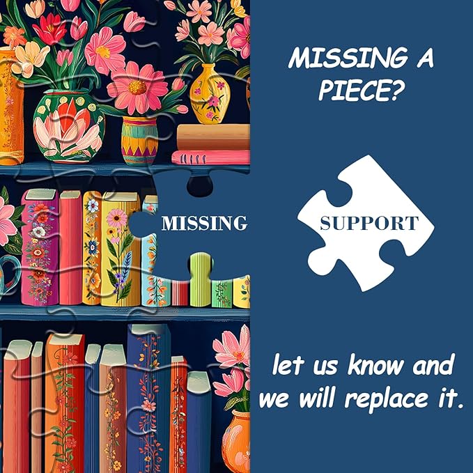 Blooming Bookshelf Jigsaw Puzzles 1000 Pieces, PICKFORU Wildflower Pages Puzzle, Plant Floral Flowers Books Literary Themed, Colorful Art Library Impossible Challenging Puzzles for Adults