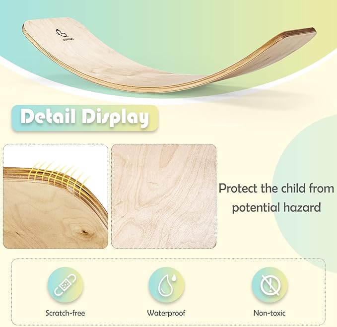 Goplus Wobble Board, 35Inch Wooden Balance Board for Kids & Adults Support 660LBS, Toddler Open-Ended Learning Toy Yoga Curvy Rocker Board for Balance Training, Home Exercise (12 INCH Width)