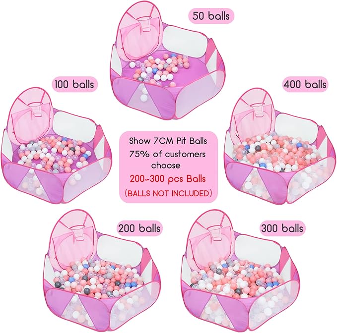 Eocolz Kids Ball Pit Large Pop Up Childrens Ball Pits Tent for Toddlers Playhouse Baby Crawl Playpen with Basketball Hoop and Zipper Storage Bag, 4 Ft/120CM, Balls Not Included (Pink)