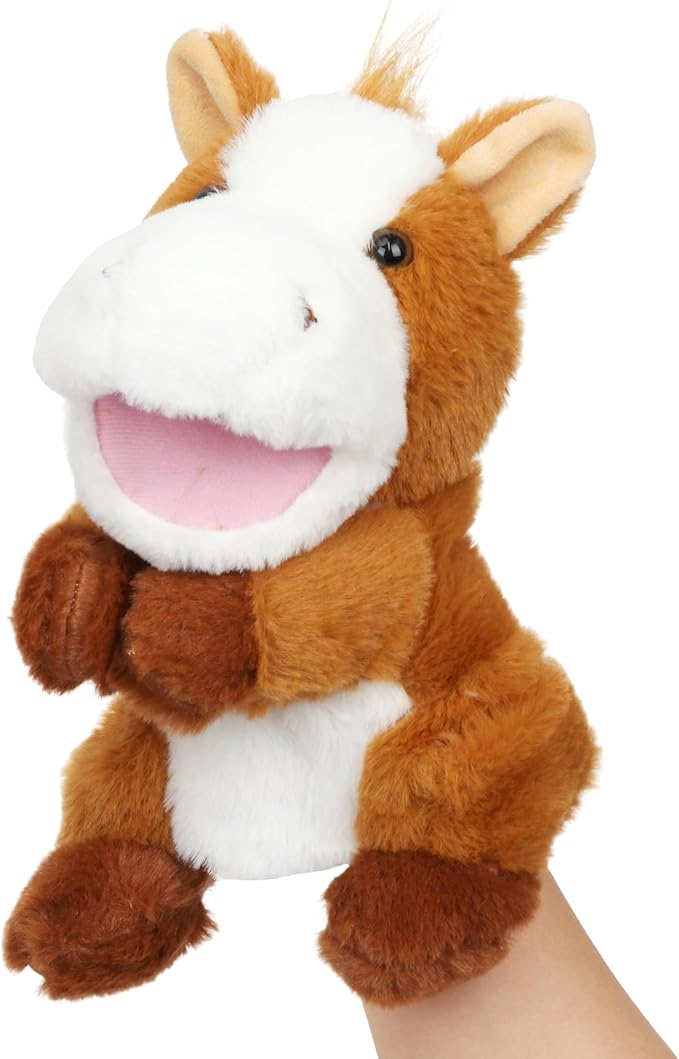 Easfan Horse Hand Puppet with Movable Mouth Interactive Storytelling Cute Soft Plush Toy Creativity and Imagination Easter Christmas Birthday Gifts for Toddlers Kids,10’’