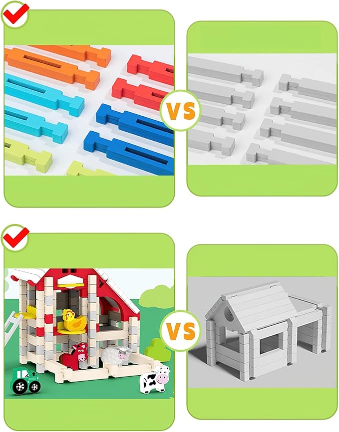 127PCS Wooden Building Blocks Set for Toddlers, Construction City Stacking Toys, Preschool Learning Educational Toys for Kids 3+ Years Girls and Boys (Farm)