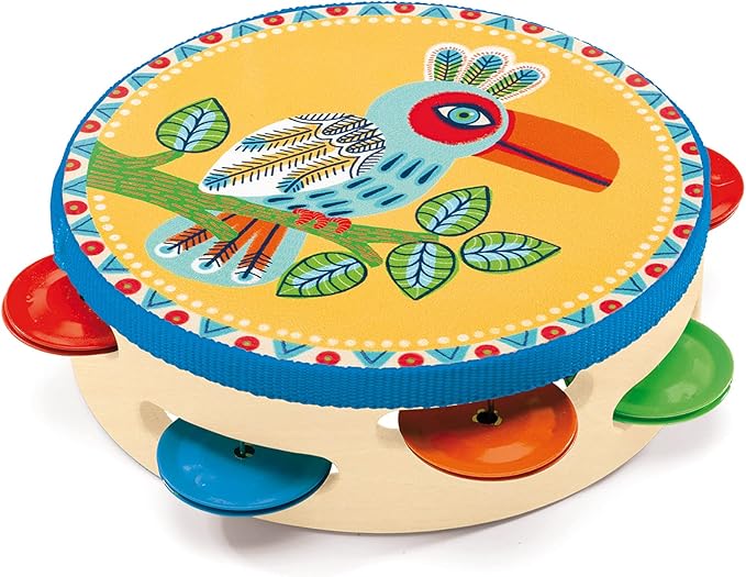 DJECO Animambo Tambourine Music Instrument - Colorful Toucan Design Toddler Educational Musical Toy for Listening, Creativity, Motor Skills & Coordination - Baby Toys for Girls & Boys, 18 Months+
