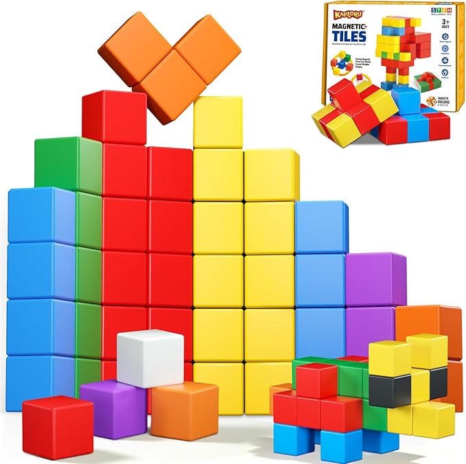 Magnetic Blocks,32PCS Magnetic Building Blocks for Toddlers Age 3-5 Magnet Cubes Toys STEM Educational Sensory Montessori Toys 1-3 Christmas Birthday Gifts for Kids Ages 3 4 5 6 Year Old Boys Girls