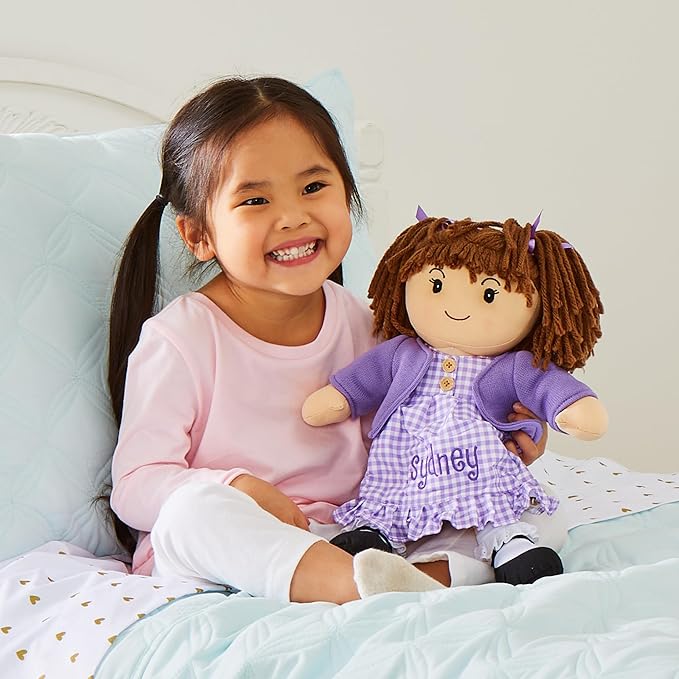Let's Make Memories Personalized Rag Doll - Mini-Me Doll - Doll for Girls - Toy for Girls - Dark Brown Hair